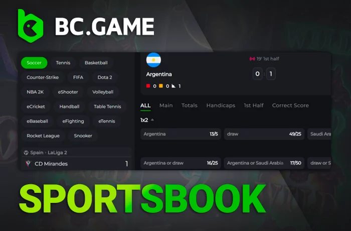 The BC Game sports arena: bet on eSports, Tennis, Football, and Cricket