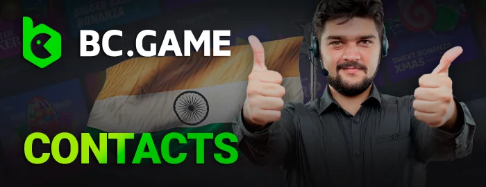 Ways to contact BC Game for Indian players: live chat, email, Help Center, and online forms