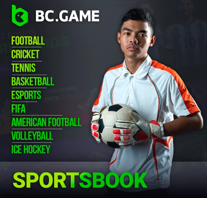 The BC Game sportsbook features a wide range of disciplines: Football, Cricket, Tennis, Basketball, Volleyball, and eSports.