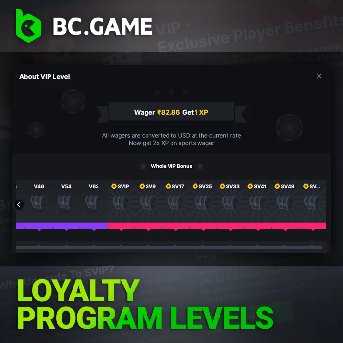 A breakdown of the different tiers and rewards within the BC Game VIP loyalty program.