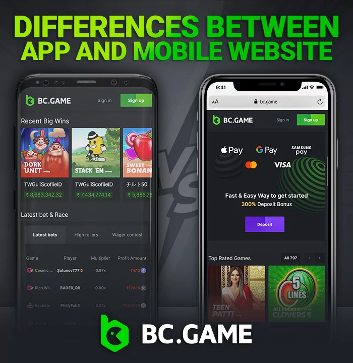 Comparison: BC Game App vs. Mobile Website