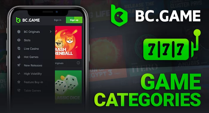Game categories within the BC Game mobile casino