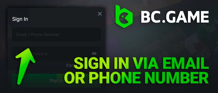 Using your email or phone number to log into BC Game