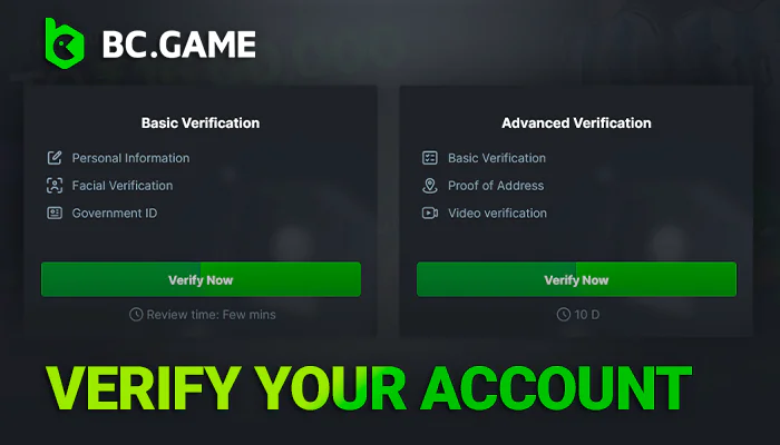 Verify your identity through the BCGame platform