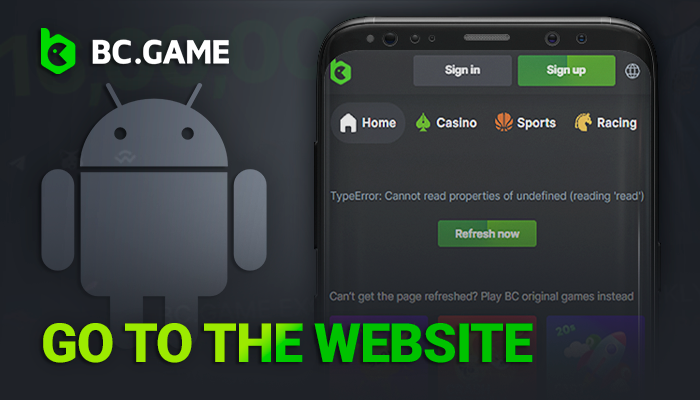 Visit the BCGame official site using your Android browser