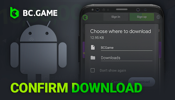 Confirm that you want to download the BCGame Android app
