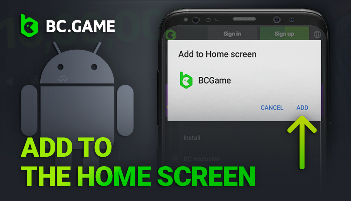 Place the BCGame app shortcut on your Android home screen