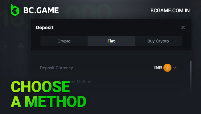 Select your preferred payment method on the BCGame platform