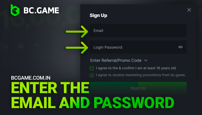 Provide your email/phone and password to create your BCGame account